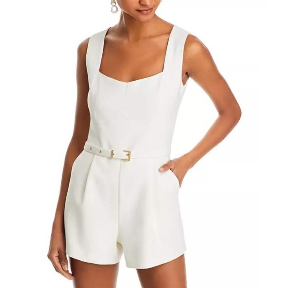Generation Love Chic White Sleeveless Square Neck Belted Romper Party Cocktail